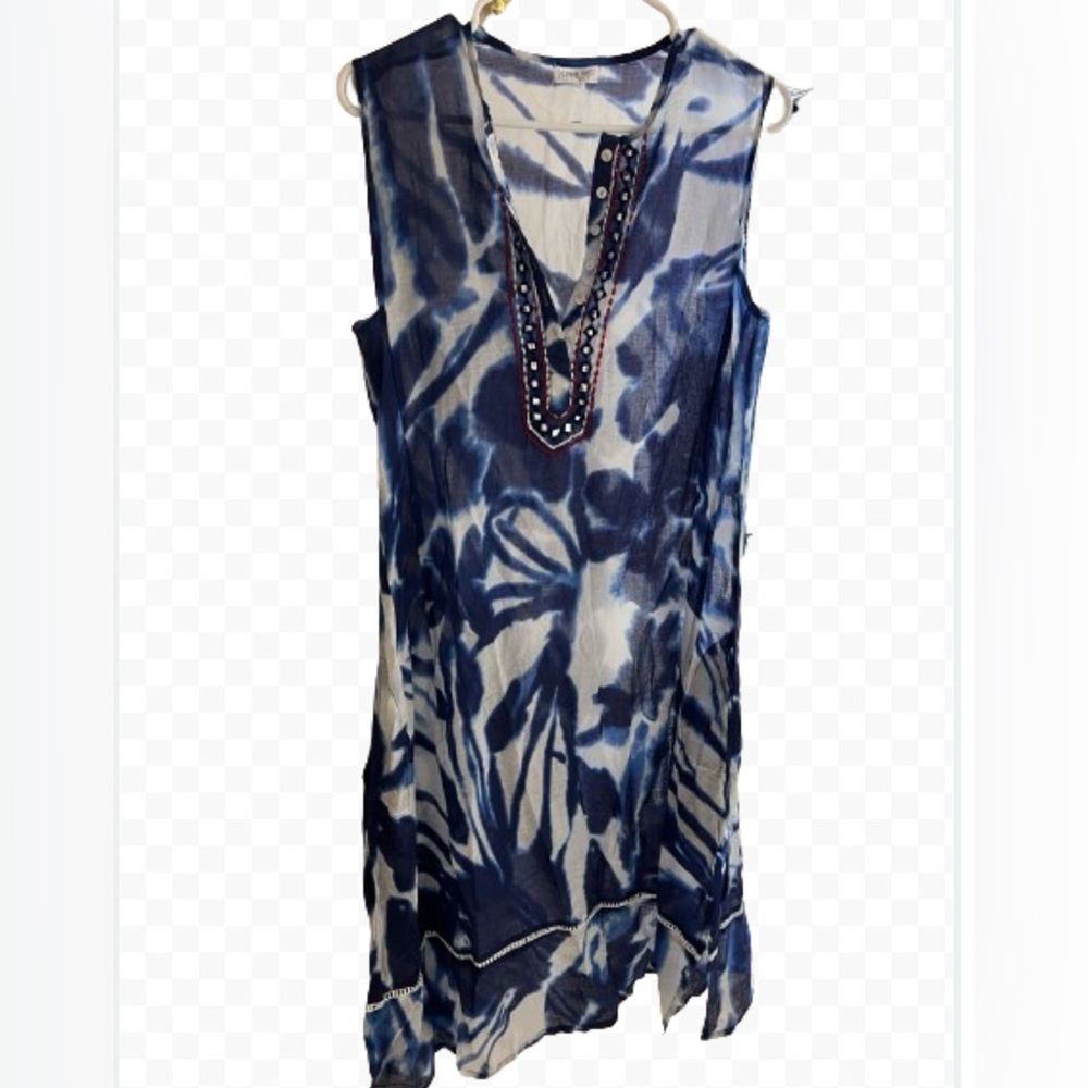Debbie Katz South Beach Blue Tye Dye Sleeveless 100% Cotton Swim Coverup Size XS